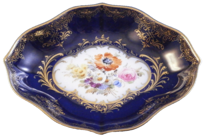 Antique 19thC Meissen Porcelain Cobalt Blue & Gold & Floral Saucer