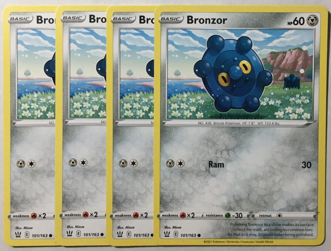 POKEMON 4X BRONZOR 101/163 S&S BATTLE STYLES COMMON NEAR MINT-PLAYSET