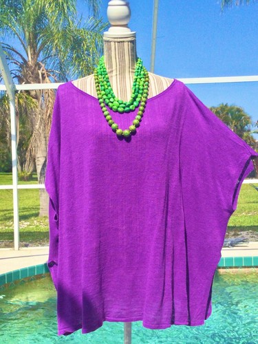 EILEEN FISHER Purple DRAMATIC Dolman Slvs 100% Linen XLITE SUMMER Sweater XL euc