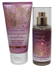 Bath & Body Works Strawberry Snowflakes 2.5 oz Travel Set Cream + Lotion Mist