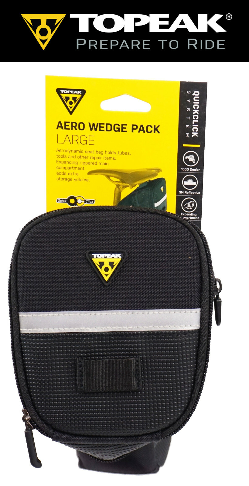 Topeak Large QuickClick Aero Wedge TC2253B Bike Seat Bag w/Fixer QR Pack Black