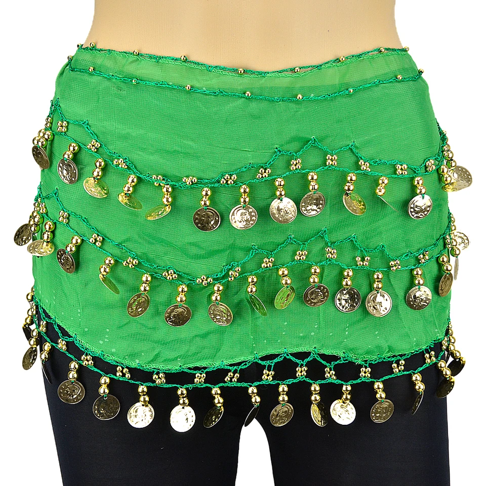 10 piezas Falda de danza del vientre Bufanda Cinturón envolvente de cadera Venta al por mayor Monedas de gasa de bajo precio Foto 4 de 4