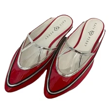 Katy Perry Oceana Slip On Flat Mules Women’s 8 Red Patent Nautical Coastal Chic