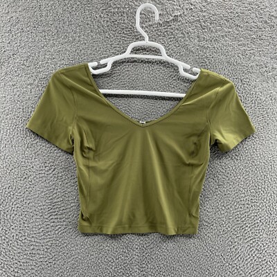 Lululemon Shirt Women Small Green Align V Neck Short Sleeve Active Stretch Logo