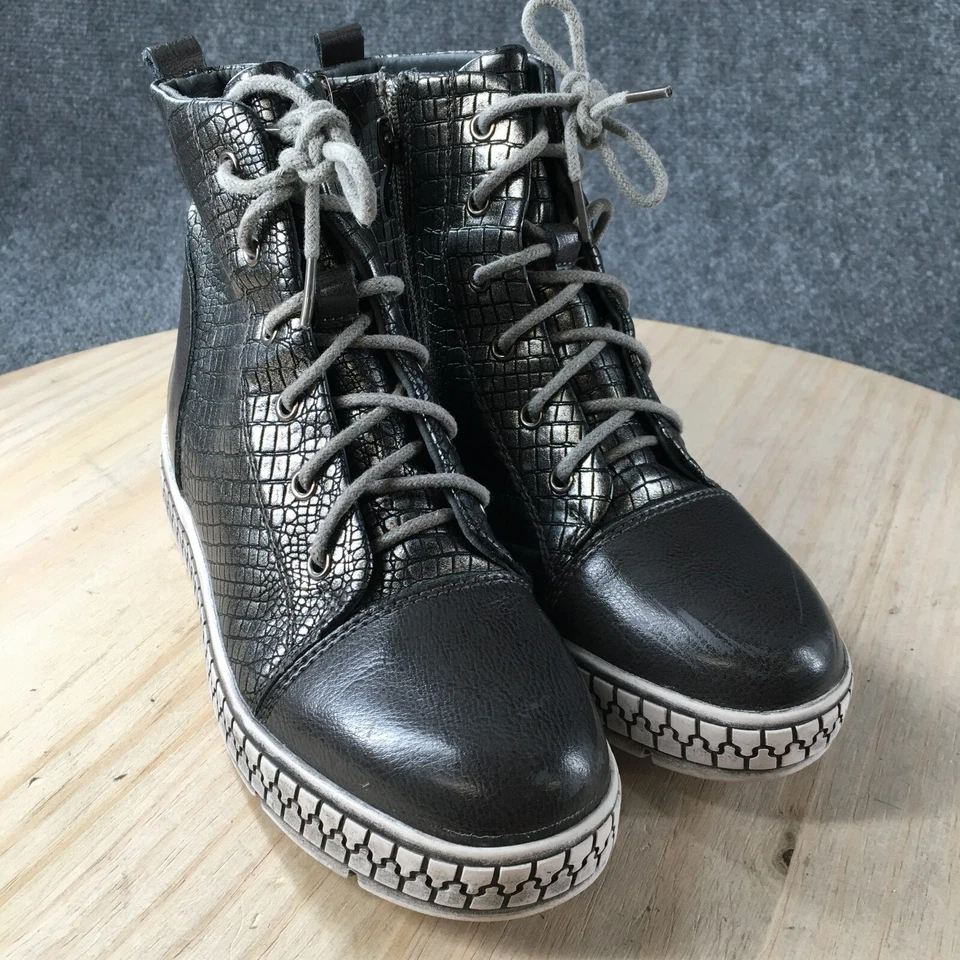 High Top Casual Shoes Youth 34 Sneakers Gray Leather Round Toe Zipper Snakeskin - Imagem 3 de 4