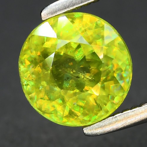 1.11ct 6mm Round Natural Yellowish Green Sphene Gemstone, Adamantine Luster