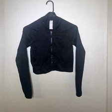 Fabletics Black Ribbed Cropped Zip Up Jacket Size S