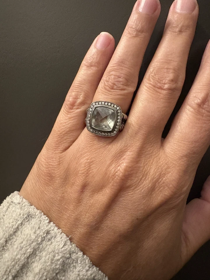 Кольцо David Yurman из чистого серебра с голубым топазом и бриллиантами Noblesse - Изображение 2 из 3