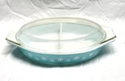 VINTAGE Turquoise PYREX Snow-Flake Divided Dish 1 1/2 QT #5- With  Lid !!