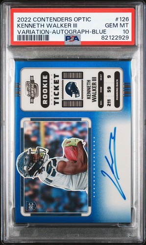 2022 Contenders Optic KENNETH WALKER III Ticket Variation Auto Blue /25 PSA 10🔥