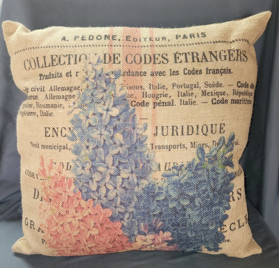 Almohada de arpillera flores francesas granja flores campo rústico patio sala de estar Foto 3 de 4