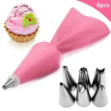 8Pc SET Icing Piping Cream Pastry Bag With Steel Nozzles Cake Decorating Too Kit