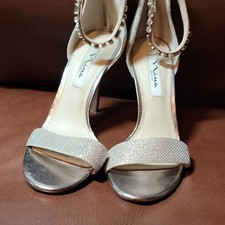 Nina Silver Open Toe High Heel Ankle Strap Bridal Shoes EU 38.5 Medium