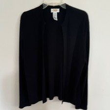 Talbots Womens Black Knit Open Front Long Sle...