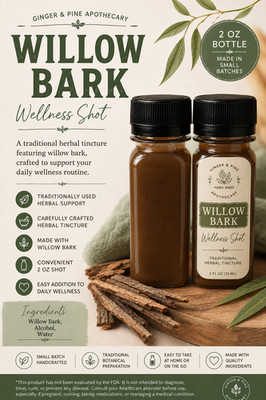 Willow Bark Wellness Shot | Herbal Extract in 2 oz Bottle |Natural Remedy
