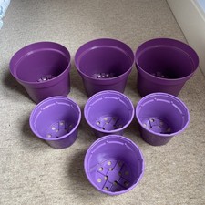 7 x Plastic Purple Plant Pots - 3 x 19cm x 15cm & 4 x 14cm X 11cm - Used Once