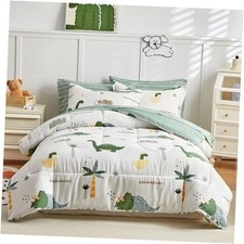 Bed in a Bag Cotton, Dinosaur Theme Fresh Green, Queen-7pieces Dinosaur Green