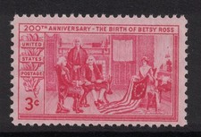 Scott 1004 Betsy Ross 200e Anniversaire Drapeau MNH Timbre 3c 1952 Neuf
