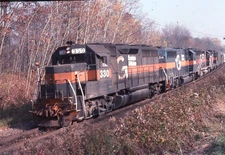 B&M BOSTON & MAINE Railroad Train Locomotive JOHNSONVILLE NY 1989 Photo Slide