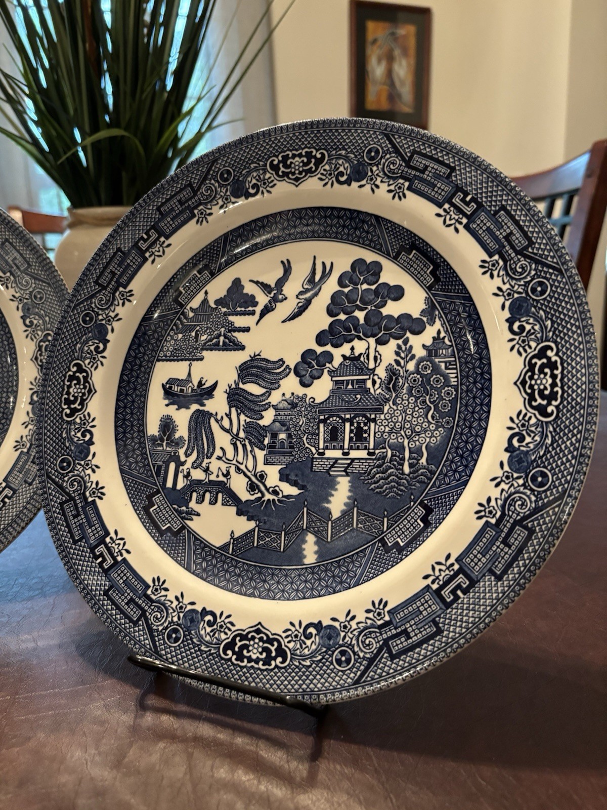 3 Vintage Churchill Blue Willow Dinner Plates Made In England Chinoiserie Style