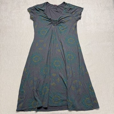 Fresh Produce Tropic Gardens Emma A-Line Dress Womens Large Gray Ruched V-Neck
