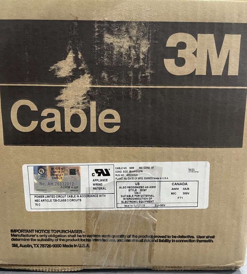 Cabo de fita plana 3m 3659/37-100, preto, 37 C, 7/36, 0,050" (1,27 mm), 100 pés - Imagem 3 de 4