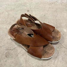 Pikolinos Sandals Womens 38 US 7 Mahon Brown Leather Wedge Platform Slingback