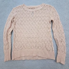 LC Lauren Conrad Sweater Womens XS Pink Pointelle Open Knit Bow Back Pullover