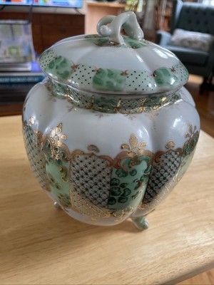 Antique NIPPON TOKI KAISHA (later Noritake) Painted Porcelain Biscuit Jar RARE