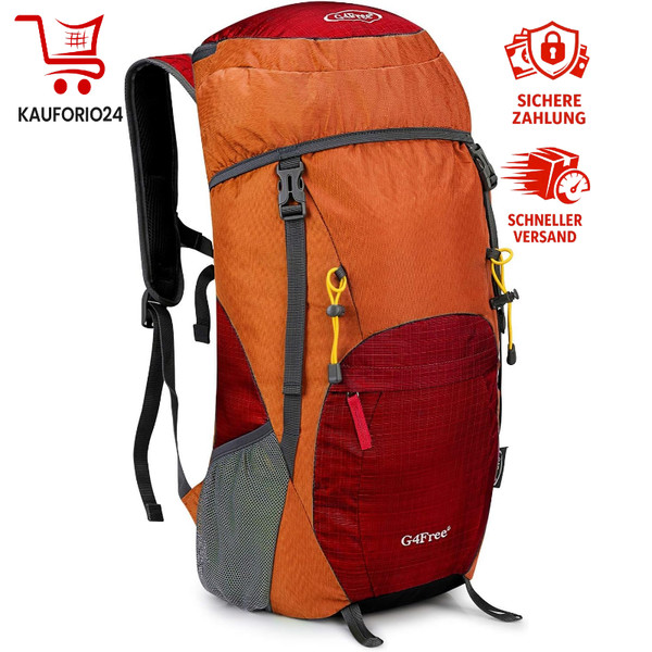 Faltbarer Rucksack 40L Ultraleicht Wasserdicht Trekking Daypack Orange Rot-image
