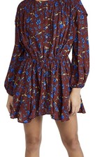 Free People Flower Fields Mini Dress Burgundy Blue Floral M Boho Cottagecore