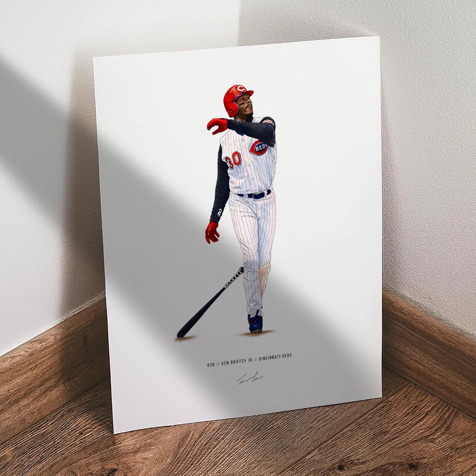 Póster de béisbol Ken Griffey Jr Cincinnati Reds V2 impresión 8x10 arte ilustrado Foto 3 de 4