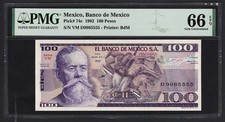 Mexico 100 Pesos 25-3-1982 P74c Uncirculated Grade 66