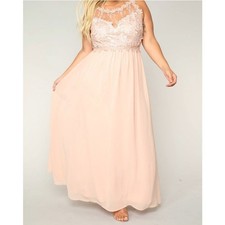 NWT Fashion Nova Peruse Lace Maxi Dress 2X Taupe Formal Evening Gown