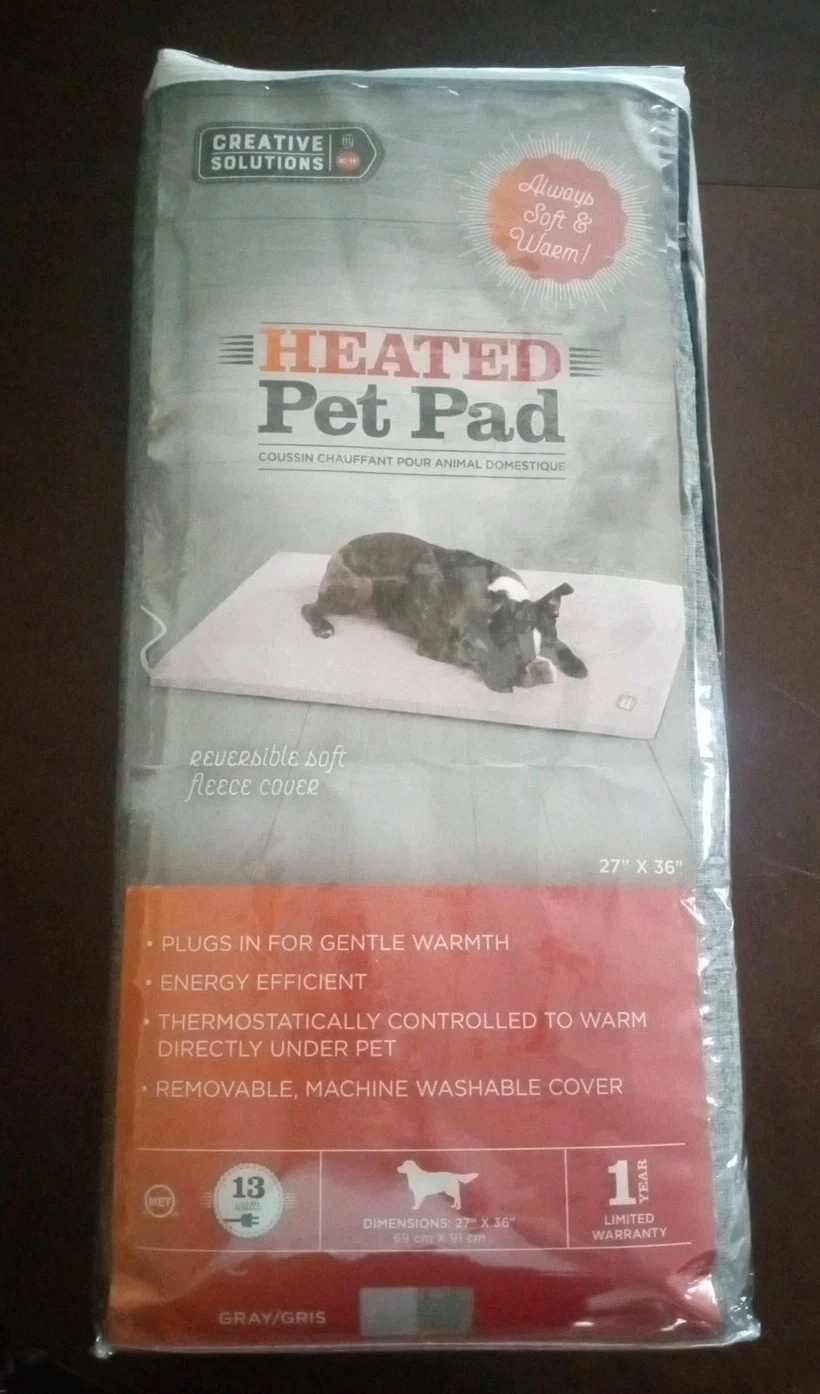 Creative Solutions 27" x 36" Lg Plug-In Heated Pet Pad Grey Machine Washable NWT