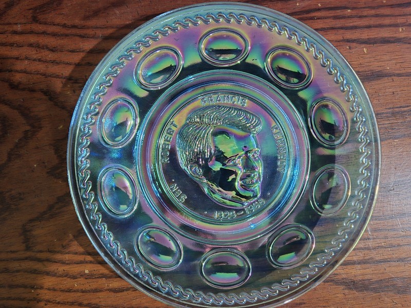 Vintage- Wheaton Blue Carnival Glass - Sen. RFK Commerative Plate 8" Exc++ Cond