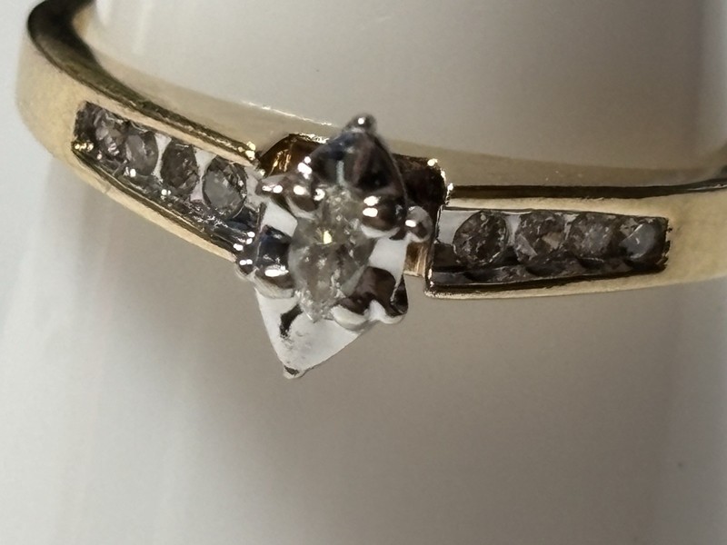 10k Yellow Gold Marquise Diamond Ring with 8 Accent Diamonds in a Size 7