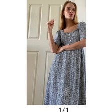 & Other Stories Floral Print Midi Dress Square Neck Puff Sleeve Casual