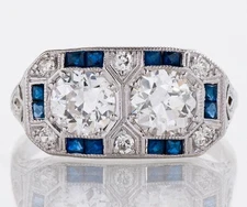 Art Deco Style Lab Created Diamond Engagement Wedding 14K White Gold Finish Ring