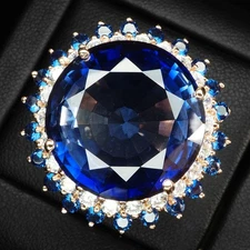 Huge 36.35Ct Charming  Blue Tanzanite  925 Sterling Silver Rose Gold Halo Rings