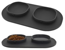 Dog Food Bowls Pet Water with No-Spill and Non-Skid, Grey