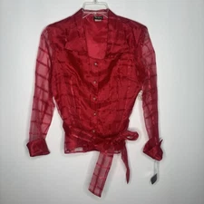 Vintage MSK Red Organza Button-Up Blouse Size Large