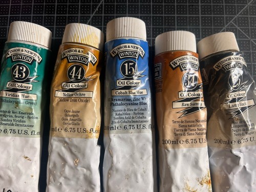 Lot of 5 – Winsor & Newton Winton Oil Colour 200 ml 6.75 U.S. fl. Oz. Tubes Used