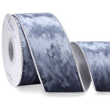 Dusty Blue Velvet Wired Ribbon 2.5 Inch Metallic Dusty Blue Crushed Velvet Ch...