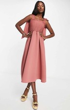 ASOS Womens Pink Midi Dress Square Neck RRP £55