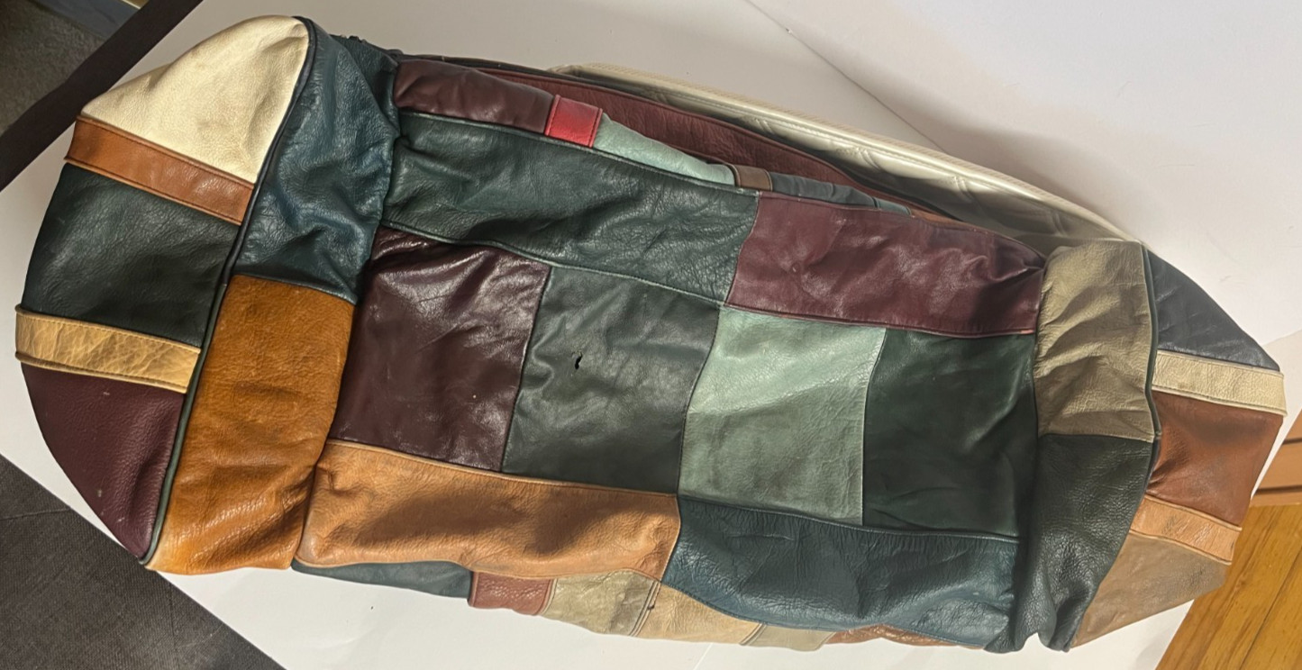 Vintage LEATHER PATCHWORK Large Shoulder Crossbod… - image 9