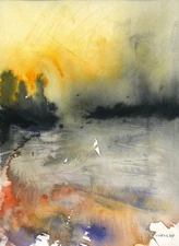 Original Watercolor Painting, Abstract landscape by Vasil Vasilev
