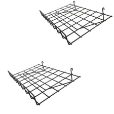 2 PC Wire Grid Shelf Gloss Black Flat 24'' x 15'' With Lip Slatwall Pegboards