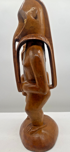 South Pacific Oceanic Hand Carved Solid Wood Vintage Statue Cowrie Shell Eyes - Picture 12 of 24
