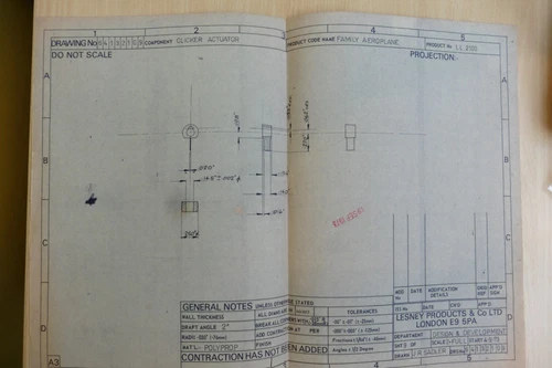 PRE PRODUCTION LESNEY MATCHBOX FUNNY FLYER PLANE DESIGN DRAWING CLICKER ACTUATOR